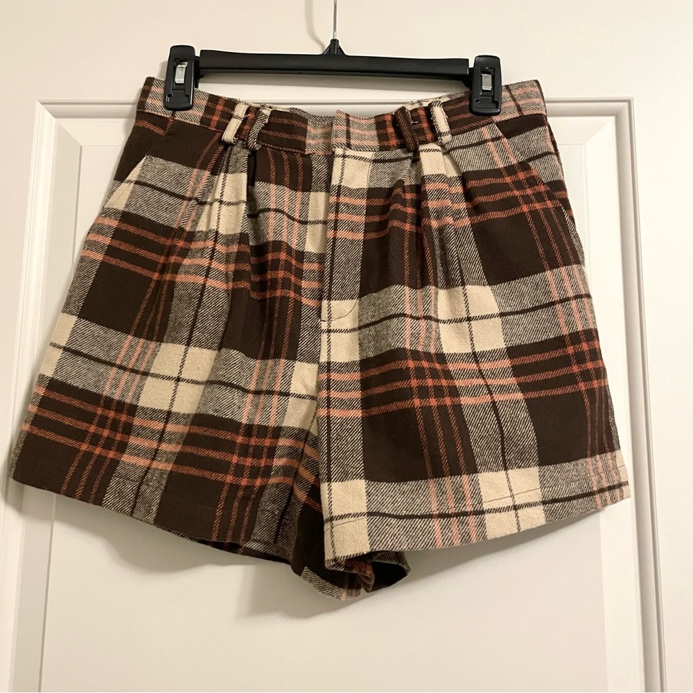 Lomarendi Vintage-Style Plaid Shorts Polyester Women’s S Brown Cream Orange 50’s